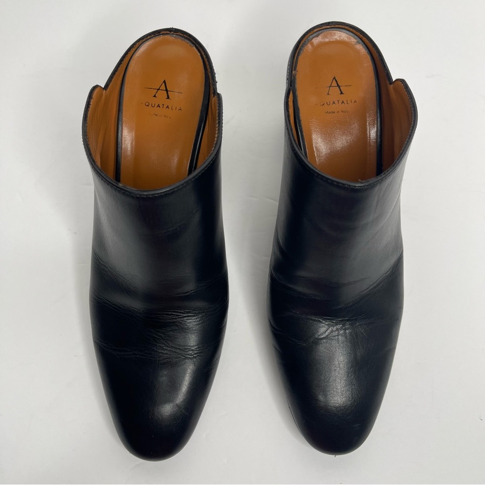 Aquatalia Elisabetta Black Slip-On Leather Block Heel Mule Booties Size 8.5 - Picture 3 of 14